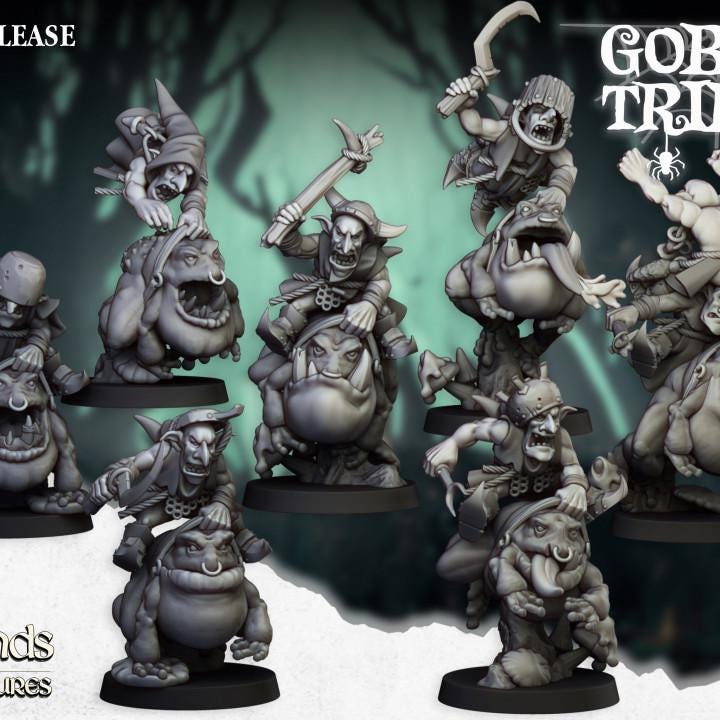 Swamp Goblins Frog Riders and Frog Riders with Sticks 5 models Highland Miniatures Various Scales (US tariffs are pre-paid by us)