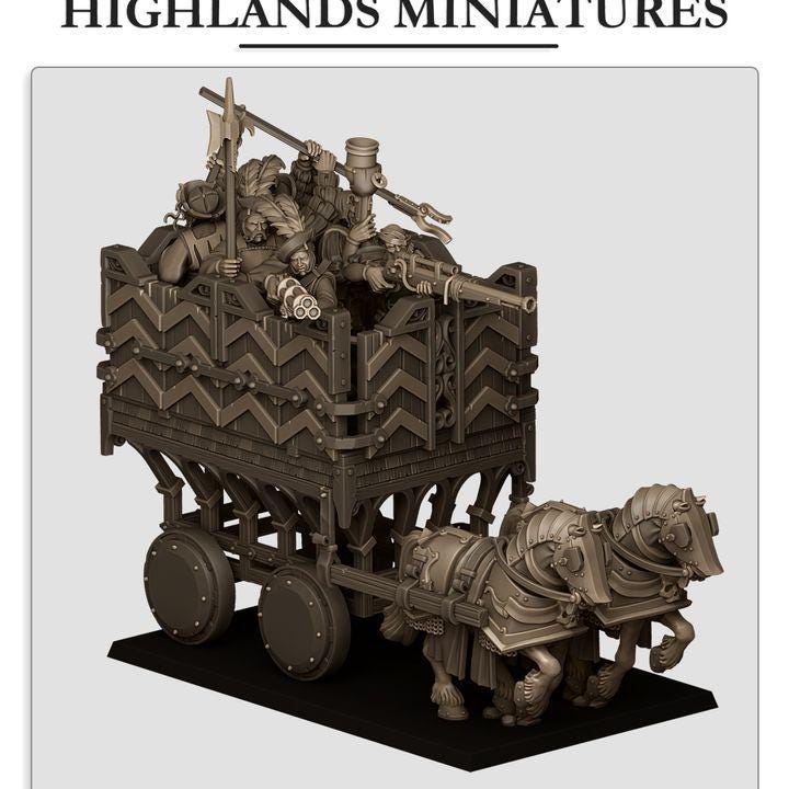 Sunland Armored Wagon with Crew Highland Miniatures Various Scales (US tariffs are pre-paid by us)