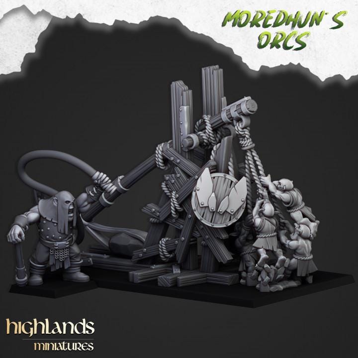 Orc Stonethrower with Crew Highland Miniatures Various Scales (US tariffs are pre-paid by us)