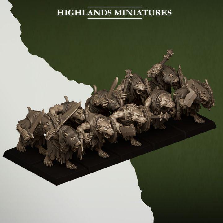 Sewer Rats with Command Sever Vermin 10 models Highland Miniatures Various Scales (US tariffs are pre-paid by us)