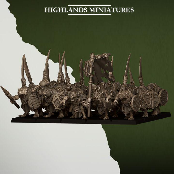 Sewer Rats with Command Sever Vermin 10 models Highland Miniatures Various Scales (US tariffs are pre-paid by us)