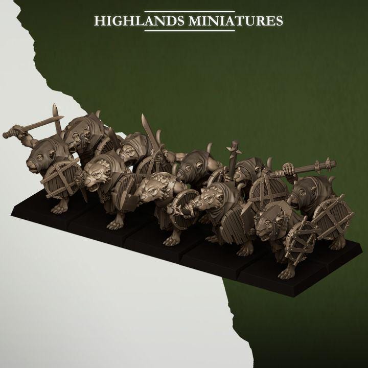 Sewer Rats with Command Sever Vermin 10 models Highland Miniatures Various Scales (US tariffs are pre-paid by us)