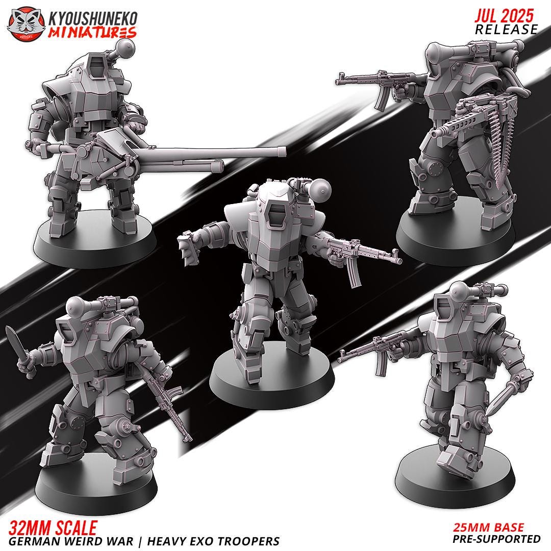 German Weird War Heavy Exo Trooper Infantry (5 models) Various Scales SF Wargaming (US tariffs are pre-paid by us)