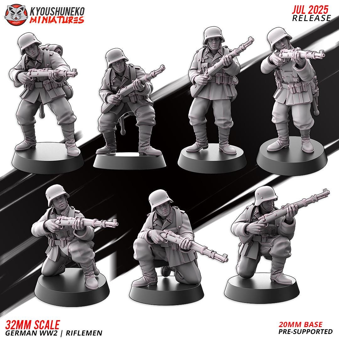 WWII German Infantry Riflemen Squad (10 models) Various Scales Historical Wargaming (US tariffs are pre-paid by us)