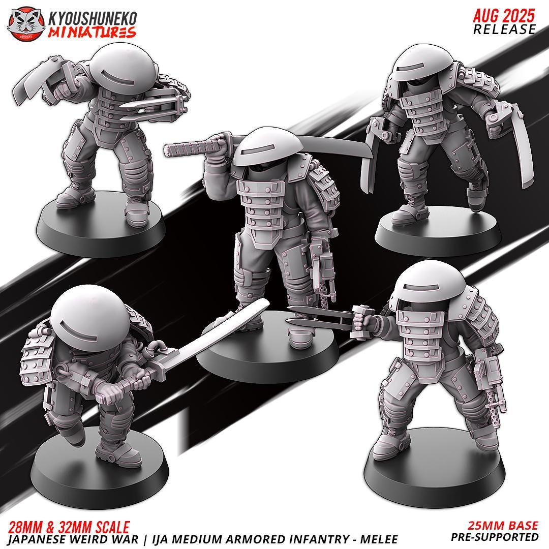WWII Weird War IJA Japanese Medium Armoured Mele Infantry (5 models) Various Scales Historical Wargaming (US tariffs are pre-paid by us)
