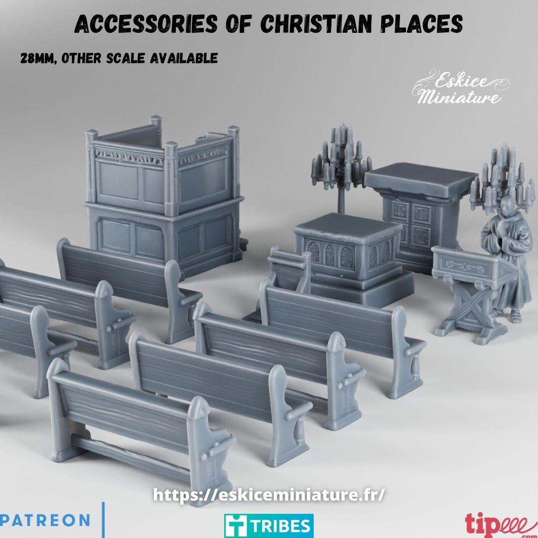 Wargaming Terrain Church Monastery Accessories Altar Pews Etc Various Scales Historical Wargaming (US tariffs are pre-paid by us)