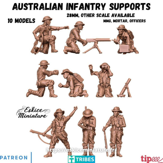 WWII Australian Support Weapons Set MMG Mortar Officers (10 models) Various Scales Historical Wargaming (US tariffs are pre-paid by us)