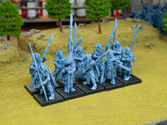 Fantasy Wargaming Feral Elves Spearmen Unit with Command Group 10 models Highland Miniatures Various Scales (US tariffs are pre-paid by us)