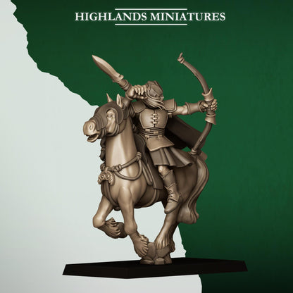 Fantasy Wargaming Mounted Feral Elves Archers with Command Group 8 models Highland Miniatures Various Scales (US tariffs are pre-paid by us)