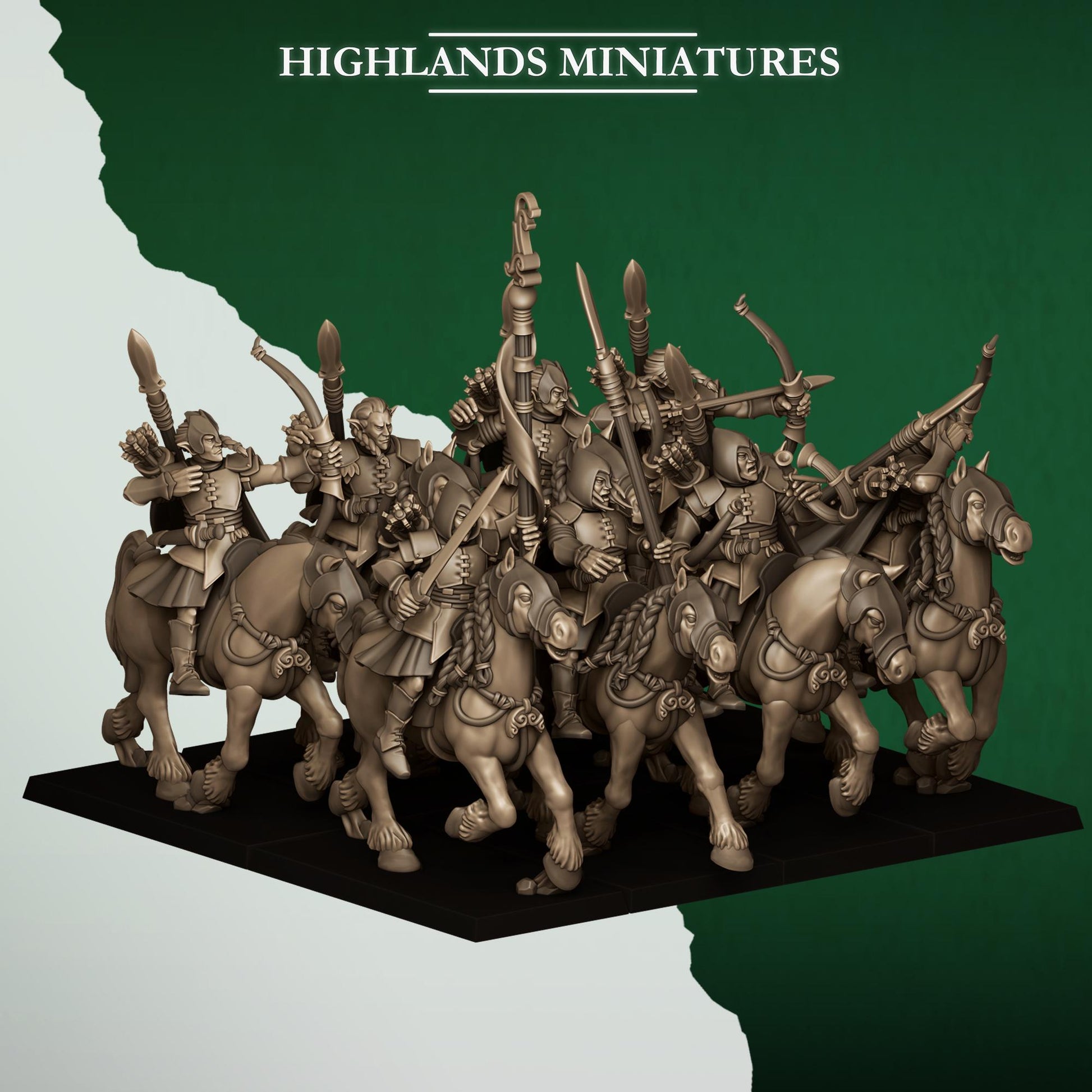 Fantasy Wargaming Mounted Feral Elves Archers with Command Group 8 models Highland Miniatures Various Scales (US tariffs are pre-paid by us)