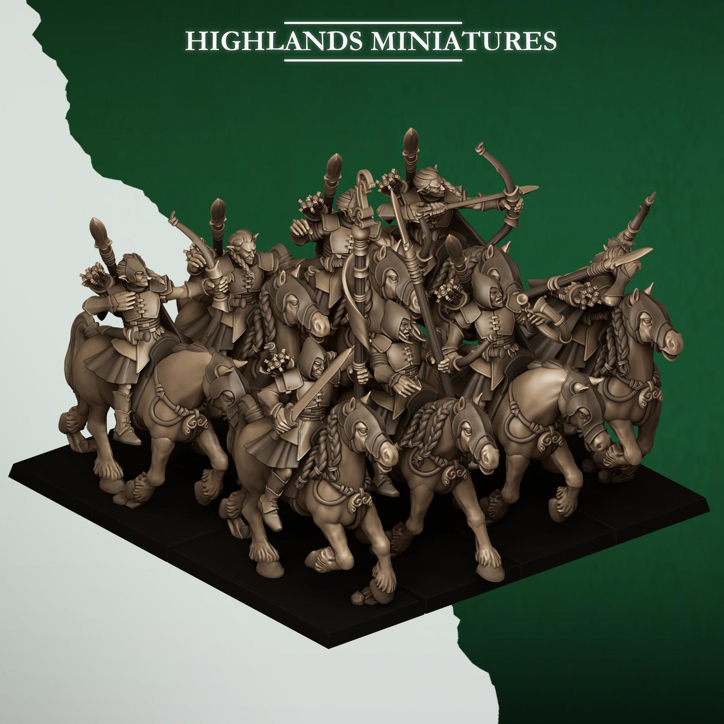 Fantasy Wargaming Mounted Feral Elves Archers with Command Group 8 models Highland Miniatures Various Scales (US tariffs are pre-paid by us)