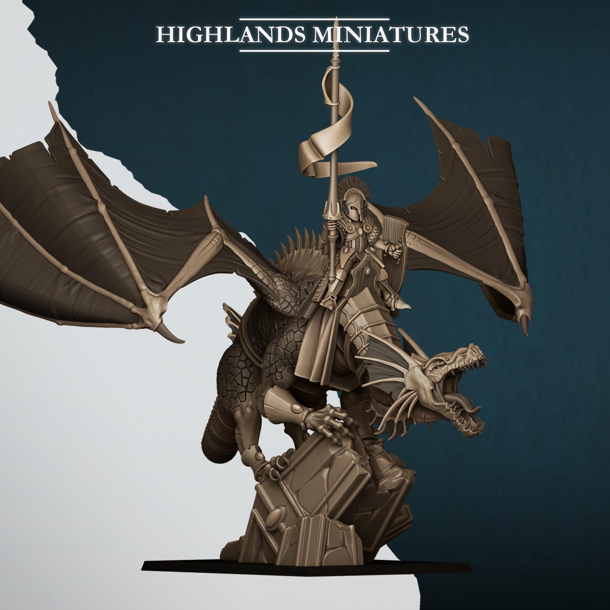 Fantasy Wargaming Aegean Elves Dragon with Scenic Base and 2 Riders Highland Miniatures Hero Various Scales