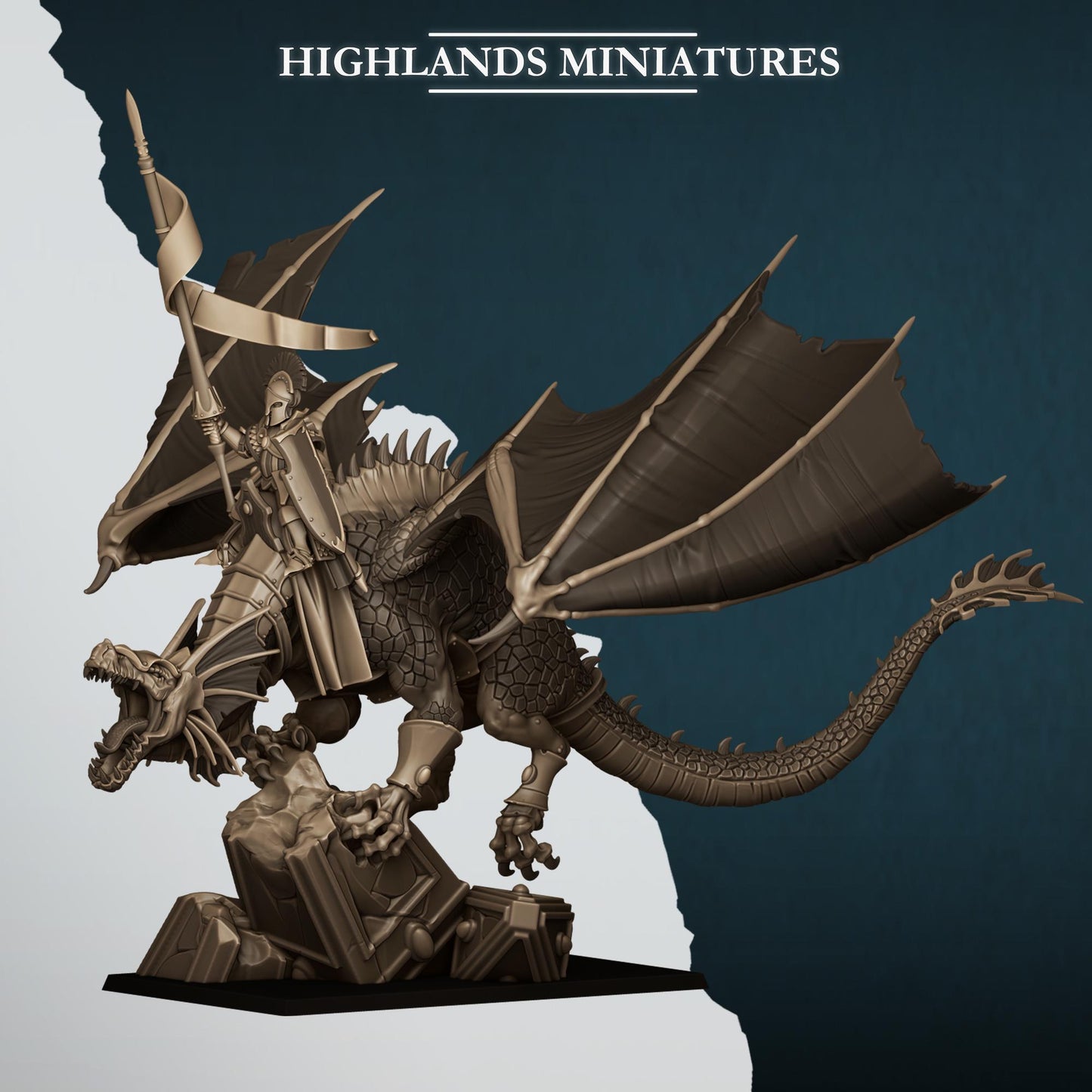 Fantasy Wargaming Aegean Elves Dragon with Scenic Base and 2 Riders Highland Miniatures Hero Various Scales