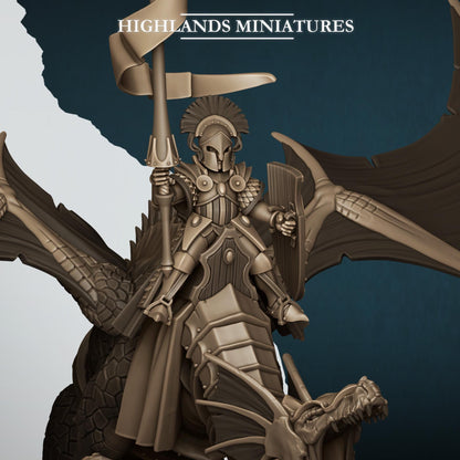 Fantasy Wargaming Aegean Elves Dragon with Scenic Base and 2 Riders Highland Miniatures Hero Various Scales