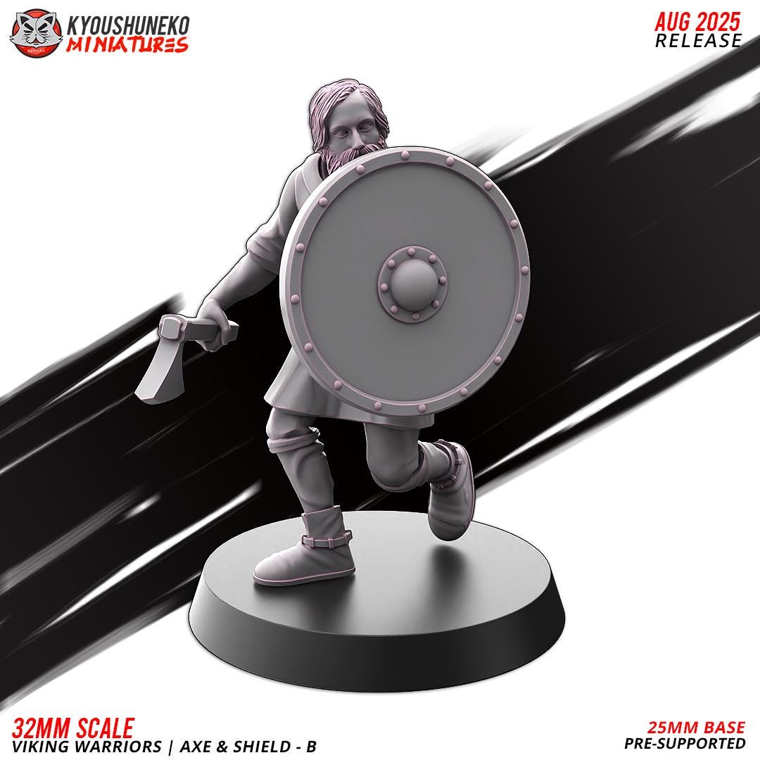 Medieval Viking Warriors with Axes and Shields Unit (10 Models) Various Scales Historical Wargaming (US tariffs are pre-paid by us)