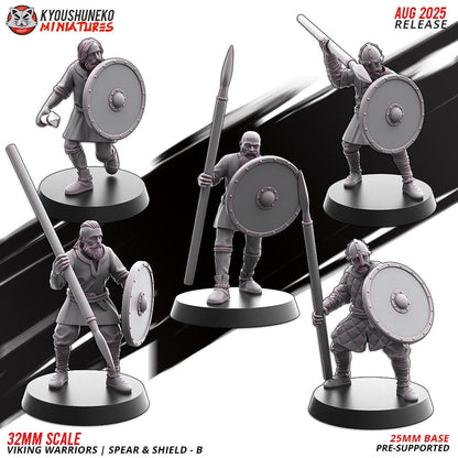 Medieval Viking Warriors with Spears and Shields Unit (10 Models) Various Scales Historical Wargaming (US tariffs are pre-paid by us)