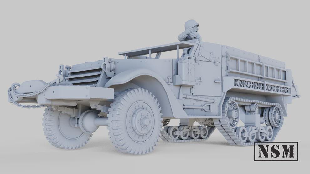 WWII US M21 Mortar Carrier Halftrack with Crew Variant Various Scales Historical Wargaming (US tariffs are pre-paid by us)