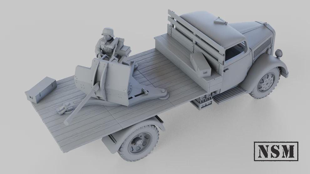 WWII German Opel Blitz with 2cm Flak 38 (1 model) Various Scales Historical Wargaming (US tariffs are pre-paid by us)