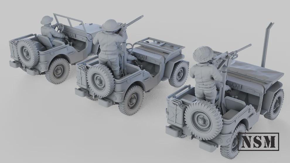 WWII British Willys Jeep Set with Crew Various Scales Historical Wargaming (US tariffs are pre-paid by us)