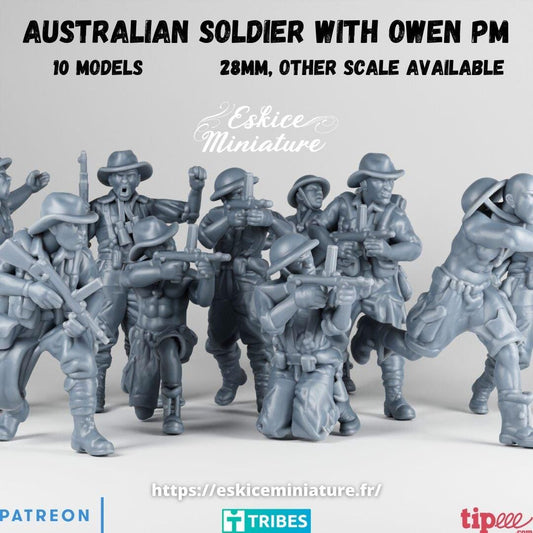 WWII Australian Infantry Squad with Owen SMG Squad (10 models) Various Scales Historical Wargaming (US tariffs are pre-paid by us)