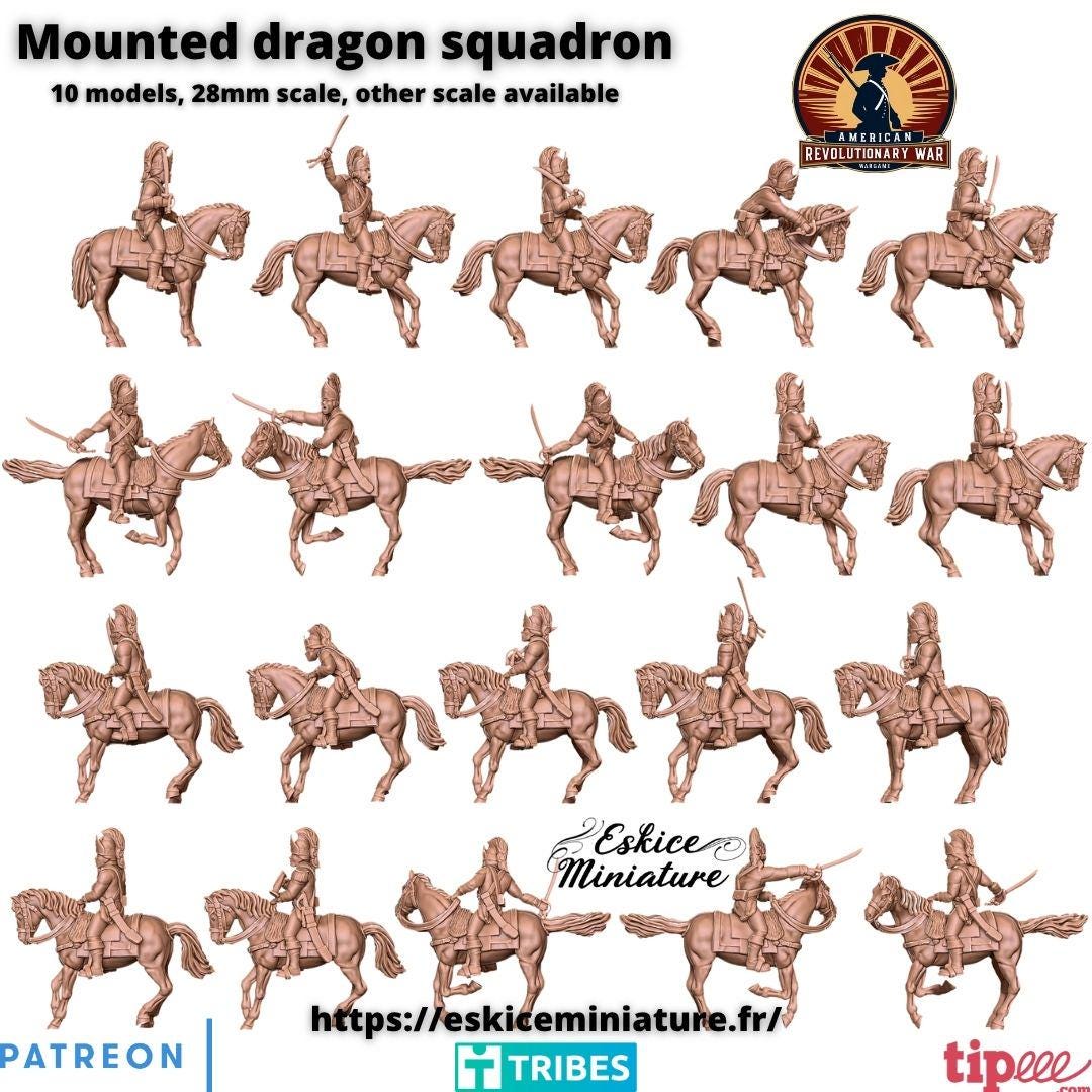 American Revolutionary War Mounted Dragons (10 models) Various Scales Historical Wargaming (US tariffs are pre-paid by us)