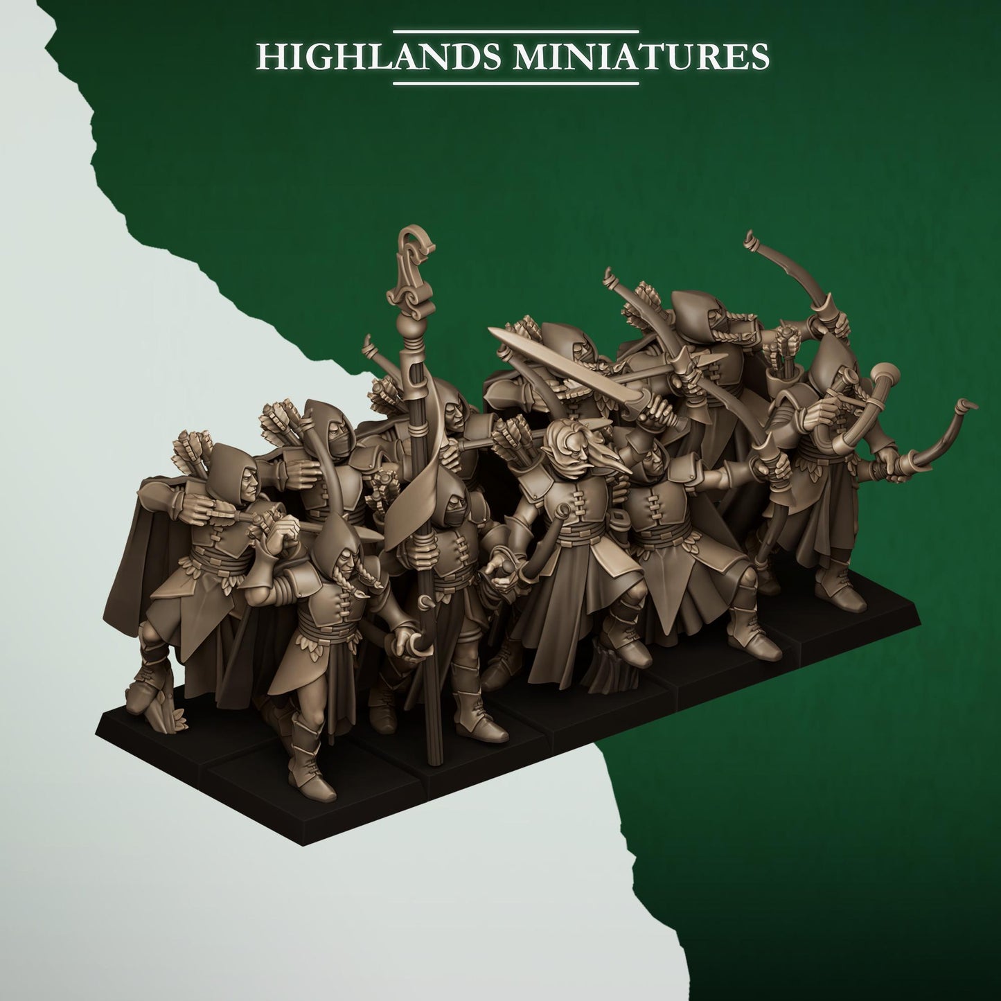 Fantasy Wargaming Feral Elves Archers Unit with Command Group 10 models Highland Miniatures Various Scales (US tariffs are pre-paid by us)