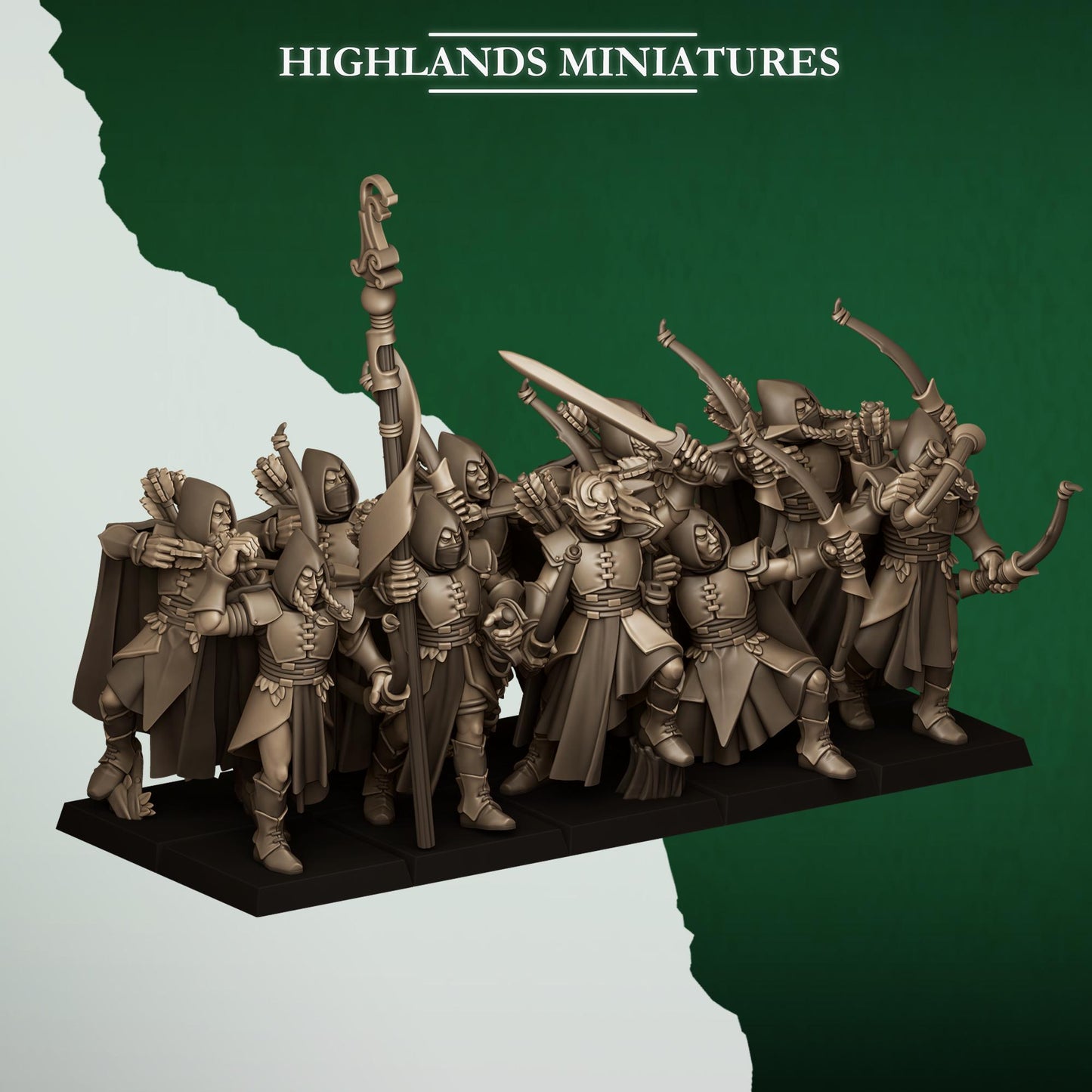 Fantasy Wargaming Feral Elves Archers Unit with Command Group 10 models Highland Miniatures Various Scales (US tariffs are pre-paid by us)