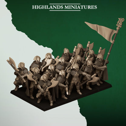 Fantasy Wargaming Feral Elves Axmen Unit with Command Group 10 models Highland Miniatures Various Scales (US tariffs are pre-paid by us)