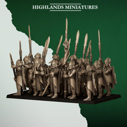 Fantasy Wargaming Feral Elves Spearmen Unit with Command Group 10 models Highland Miniatures Various Scales (US tariffs are pre-paid by us)