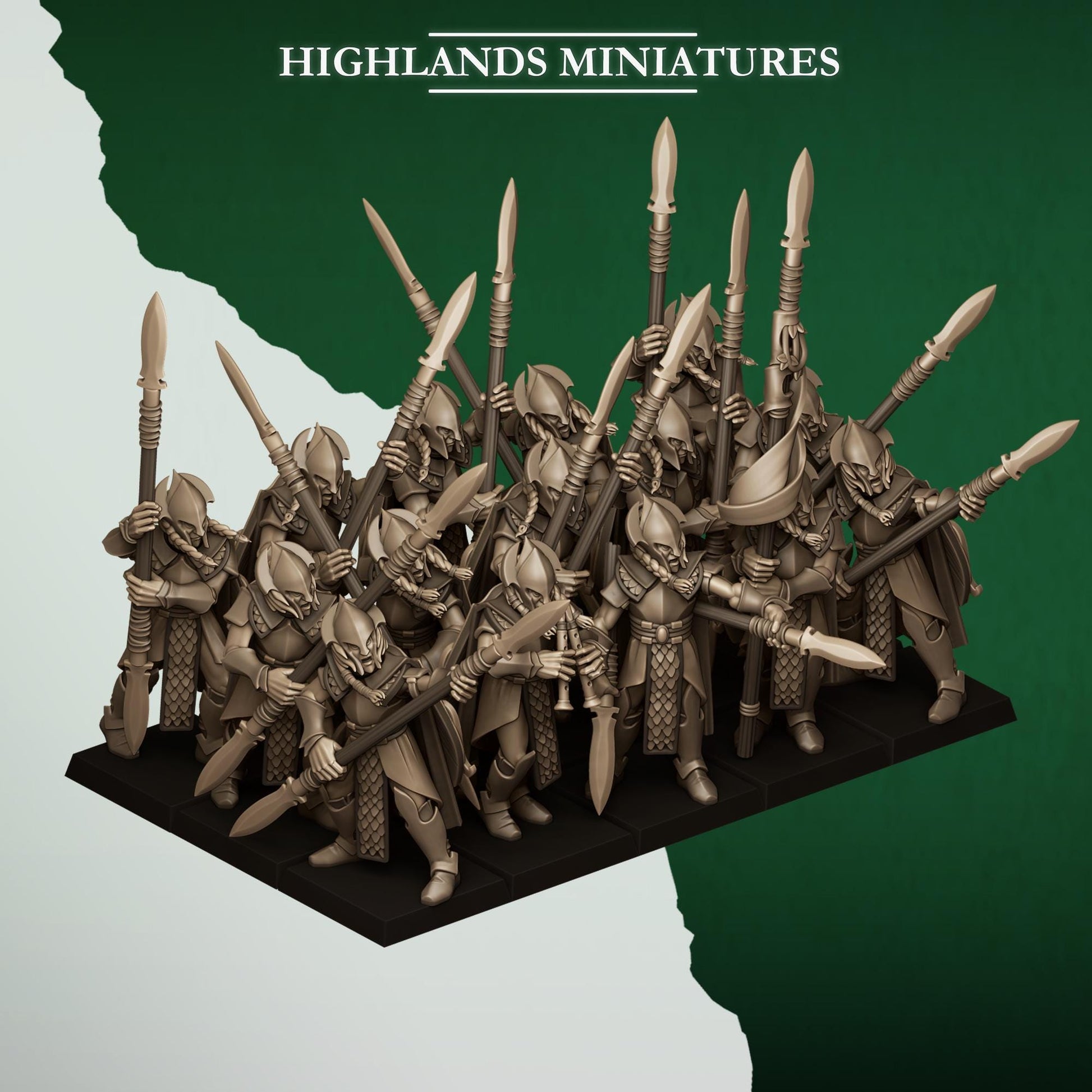 Fantasy Wargaming Feral Elves Spearmen Unit with Command Group 10 models Highland Miniatures Various Scales (US tariffs are pre-paid by us)