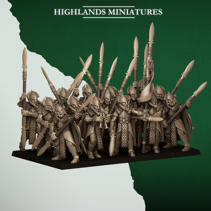 Fantasy Wargaming Feral Elves Spearmen Unit with Command Group 10 models Highland Miniatures Various Scales (US tariffs are pre-paid by us)
