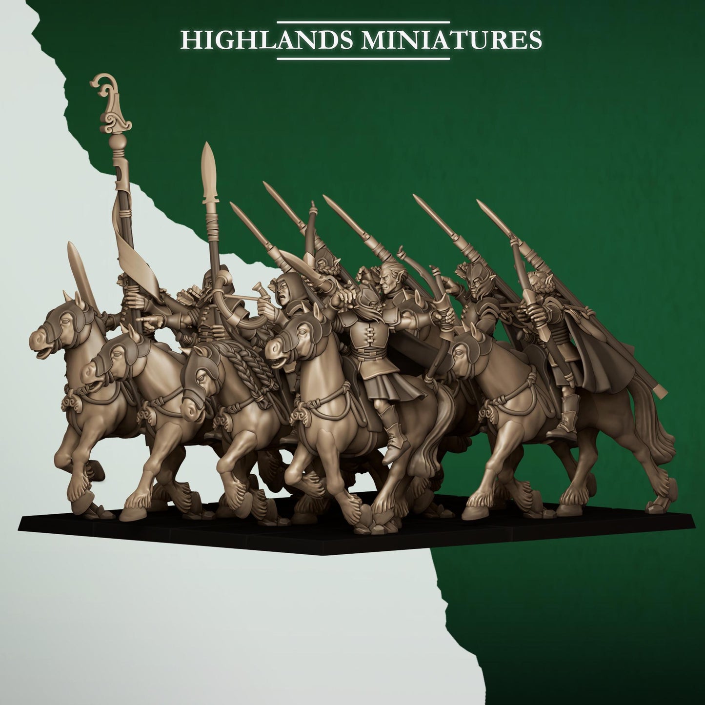 Fantasy Wargaming Mounted Feral Elves Archers with Command Group 8 models Highland Miniatures Various Scales (US tariffs are pre-paid by us)