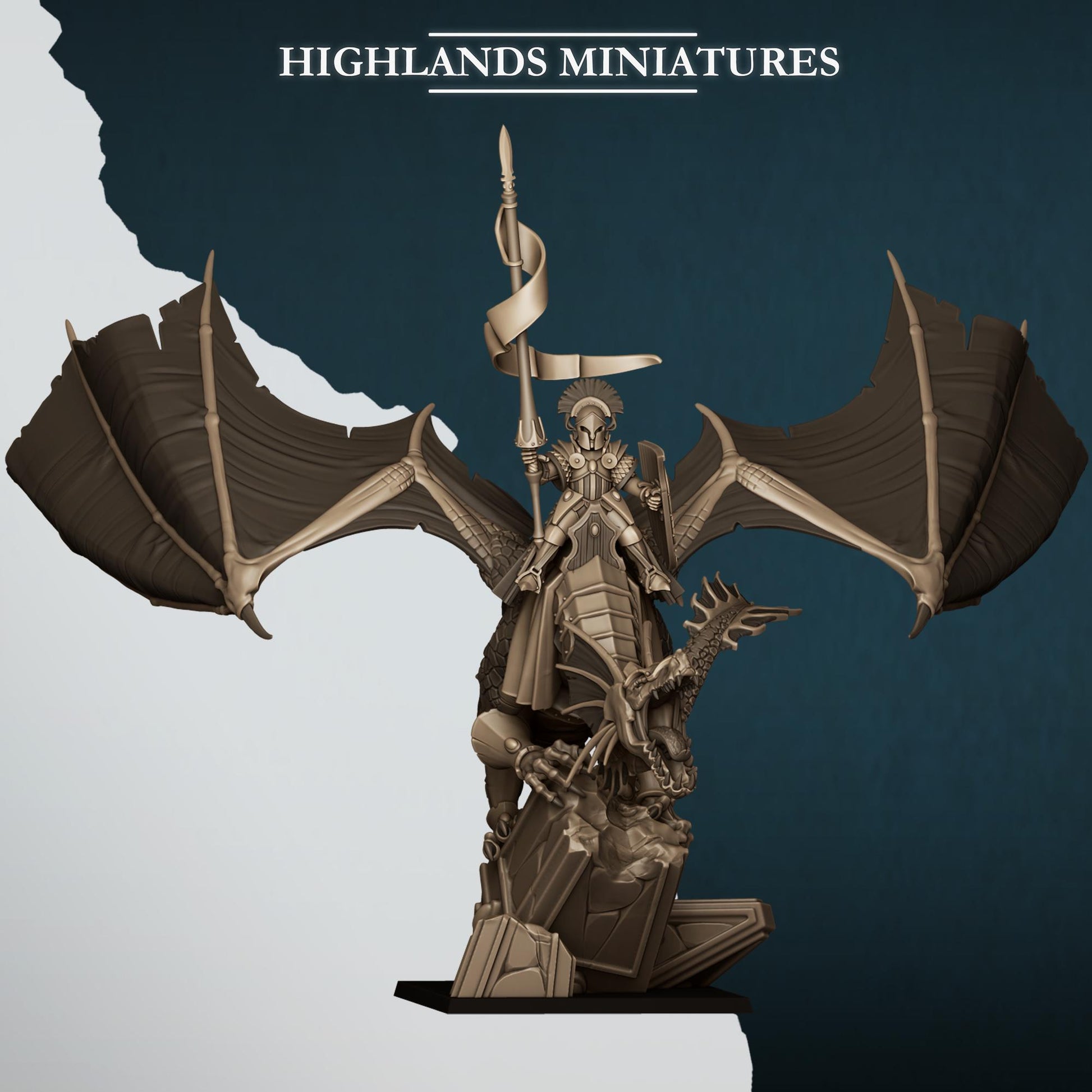 Fantasy Wargaming Aegean Elves Dragon with Scenic Base and 2 Riders Highland Miniatures Hero Various Scales