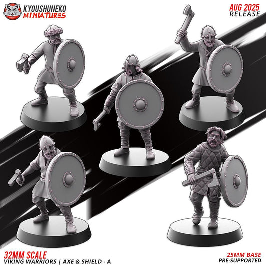 Medieval Viking Warriors with Axes and Shields Unit (10 Models) Various Scales Historical Wargaming (US tariffs are pre-paid by us)