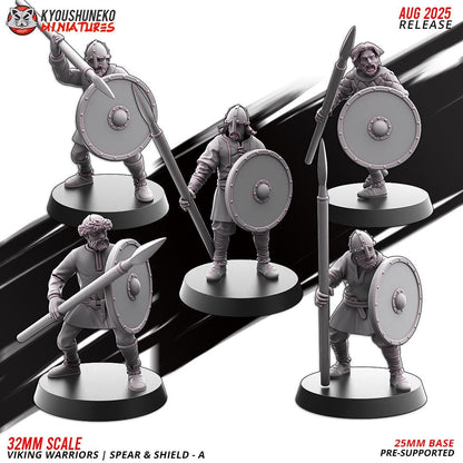Medieval Viking Warriors with Spears and Shields Unit (10 Models) Various Scales Historical Wargaming (US tariffs are pre-paid by us)