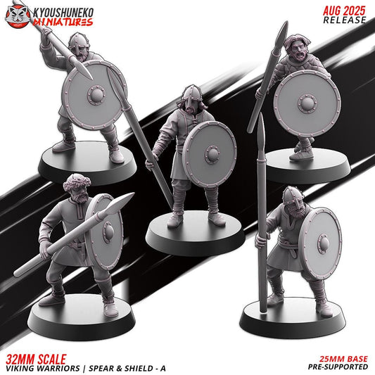 Medieval Viking Warriors with Spears and Shields Unit (10 Models) Various Scales Historical Wargaming (US tariffs are pre-paid by us)