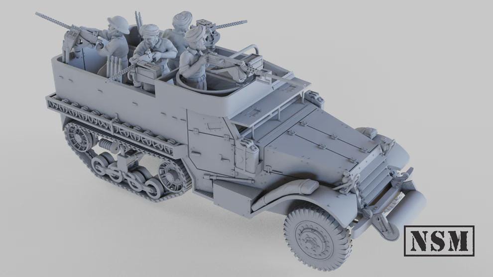 WWII British 8th Army M5A1 Halftrack with Crew (Sikh Option) Various Scales Historical Wargaming (US tariffs are pre-paid by us)