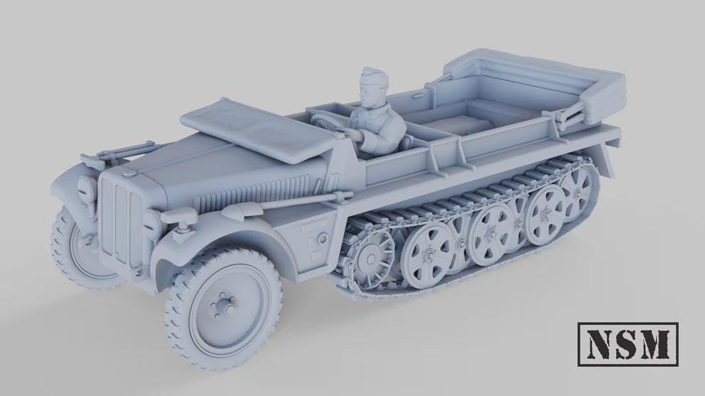 WWII German Sd.Kfz 10 Halftrack with Driver (1 model) Various Scales Historical Wargaming (US tariffs are pre-paid by us)
