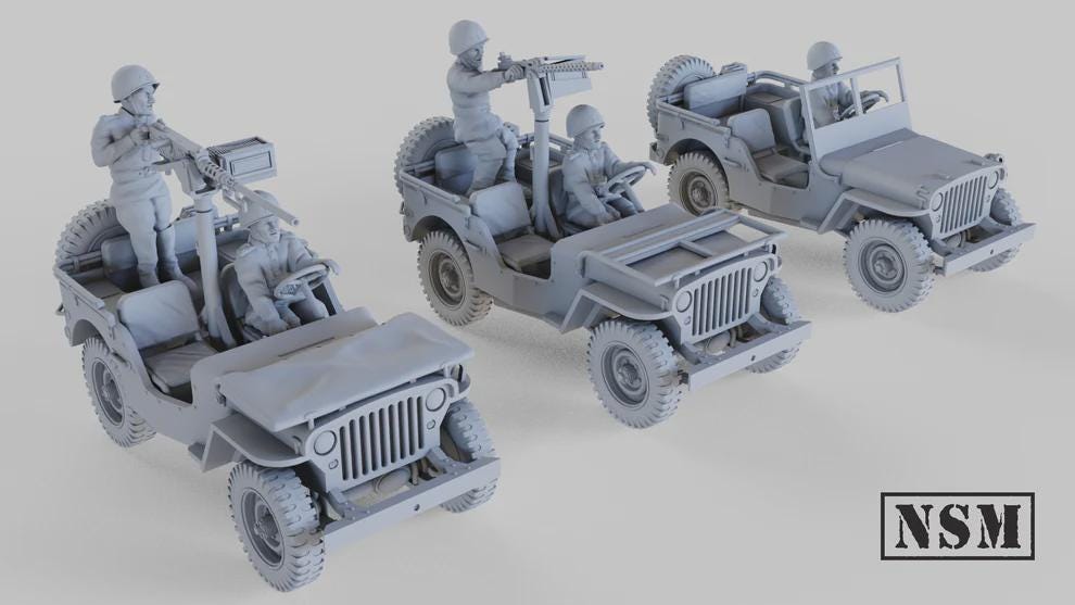 WWII Soviet Willys Jeep Set with Crew (1 model) Various Scales Historical Wargaming (US tariffs are pre-paid by us)