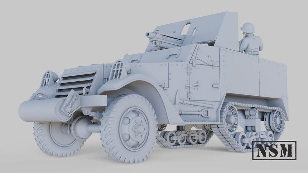 WWII US T30 75mm Howitzer Halftrack with Crew Various Scales Historical Wargaming (US tariffs are pre-paid by us)