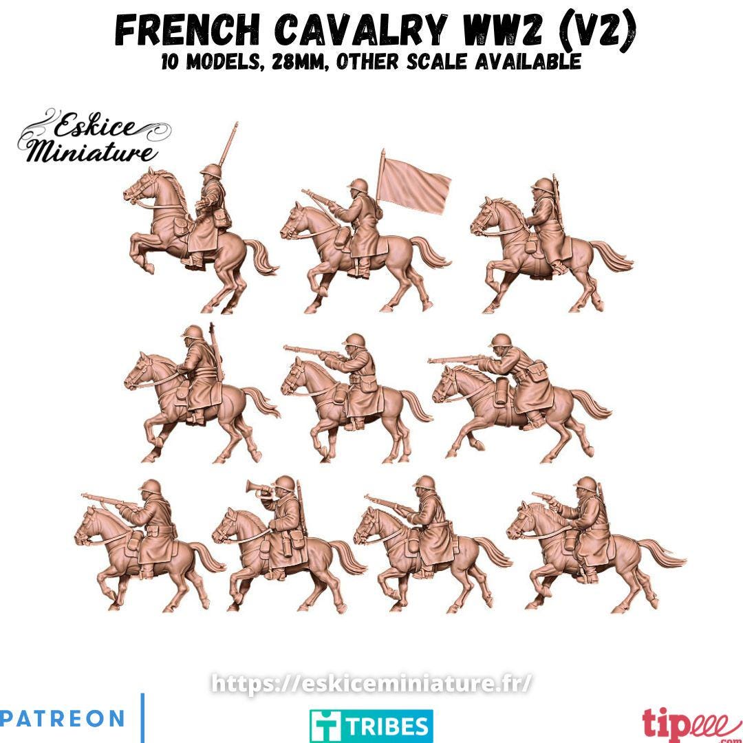 WWII French Cavalry Squad 2 (10 models) Various Scales Historical Wargaming (US tariffs are pre-paid by us)