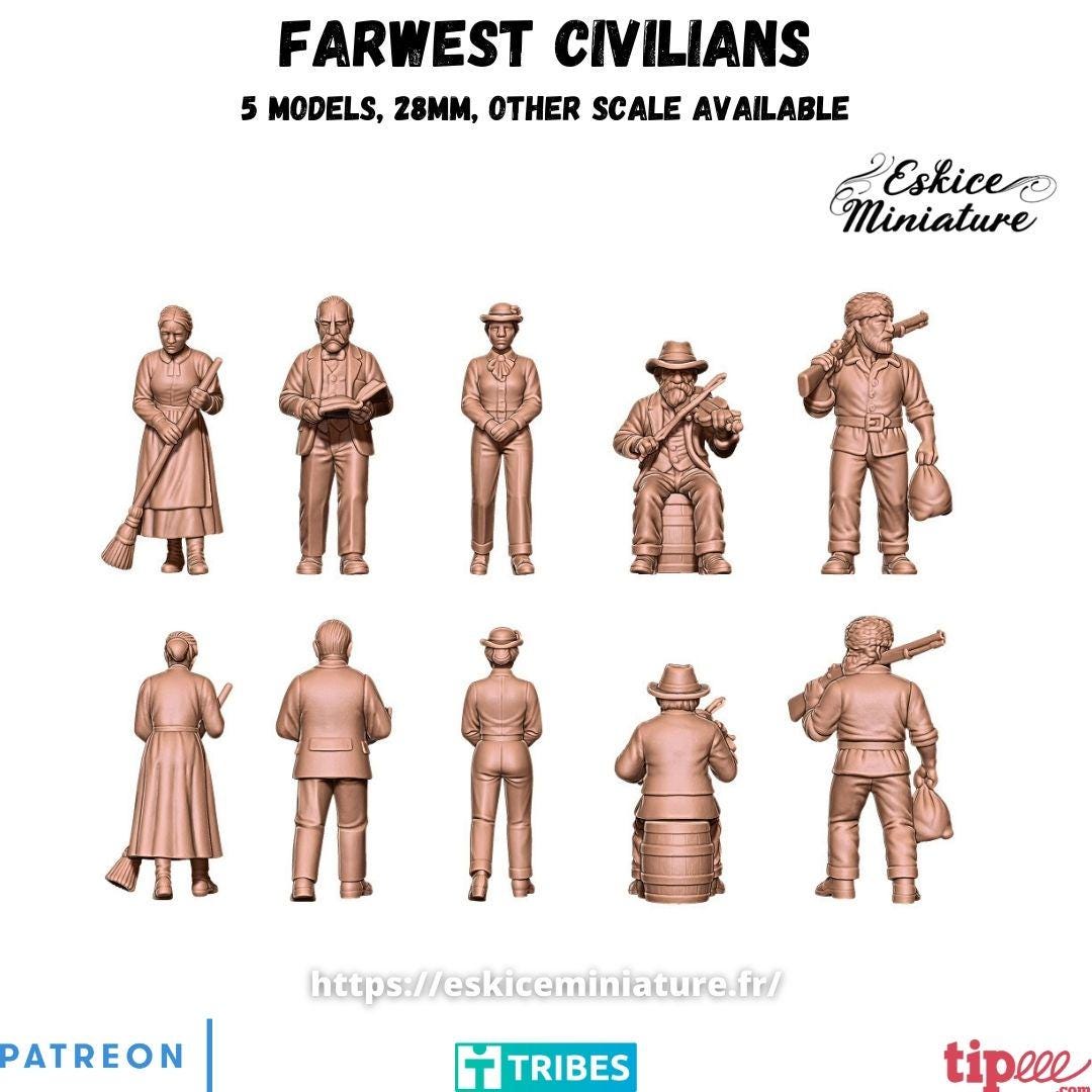 Wild West Civilians Set (5 models) Various Scales Historical Wargaming (US tariffs are pre-paid by us)
