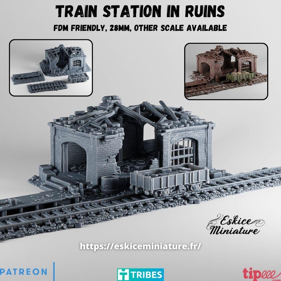 Wargaming Terrain Ruined Train Station Various Scales Historical Wargaming (US tariffs are pre-paid by us)