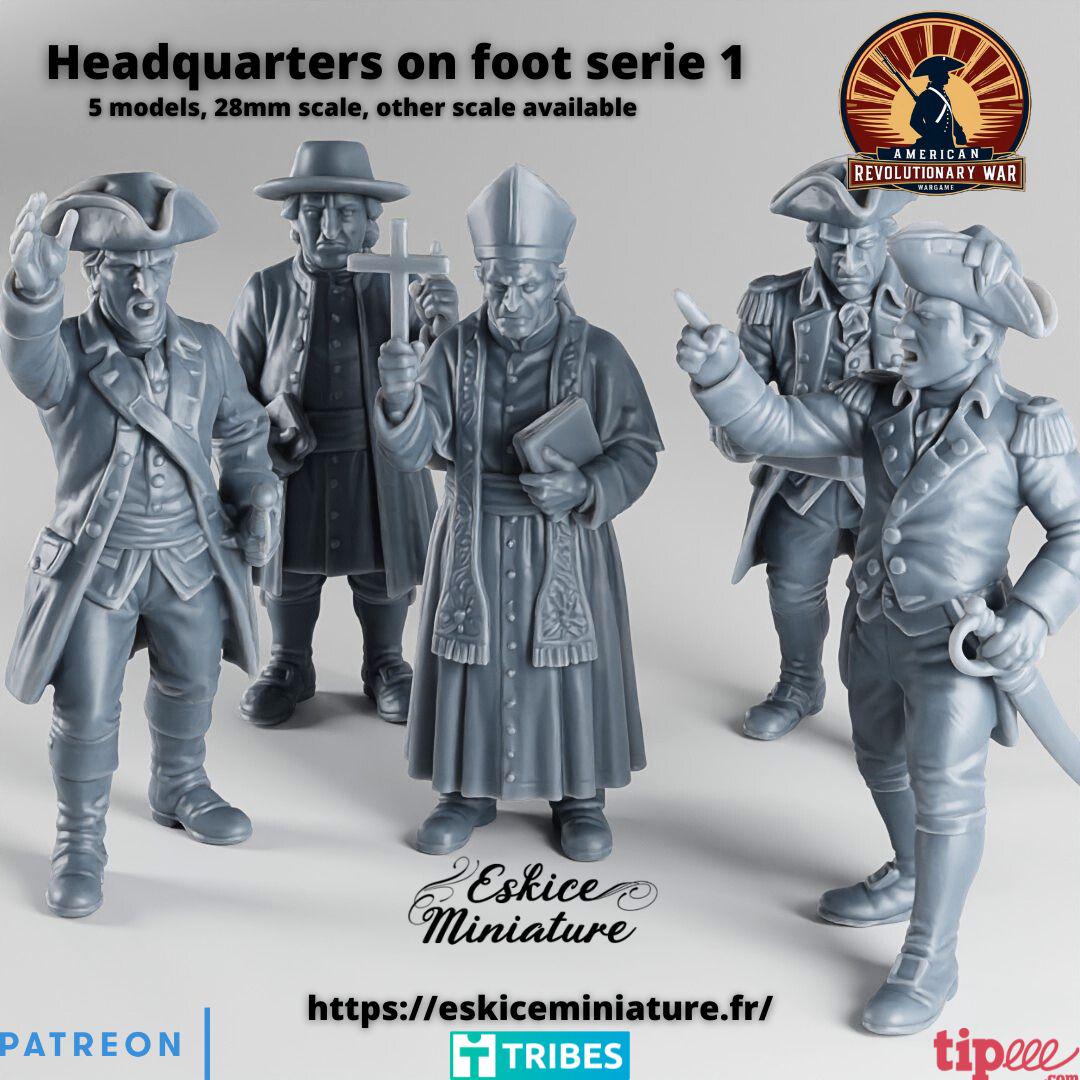 American Revolutionary War Command Set (5 models) Various Scales Historical Wargaming (US tariffs are pre-paid by us)