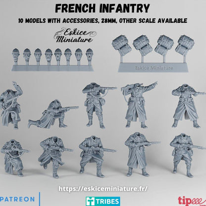 WWII French Infantry Squad 2 (10 models) Various Scales Historical Wargaming (US tariffs are pre-paid by us)