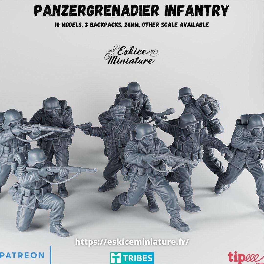 WWII German Panzergrenadier Squad 1 (10 models) Various Scales Historical Wargaming (US tariffs are pre-paid by us)