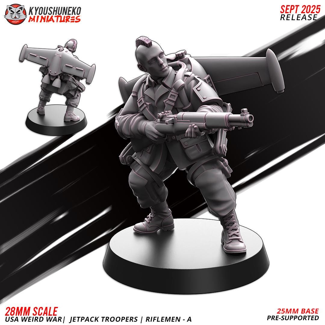 German Weird War Jetpack Troopers Riflemen A (10 models) Various Scales SF Wargaming (US tariffs are pre-paid by us)