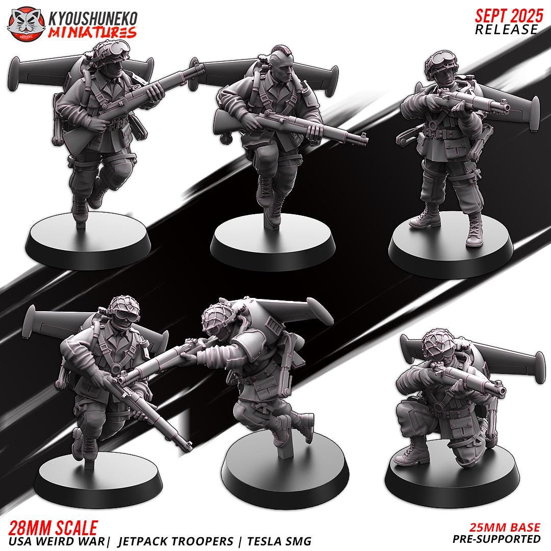 German Weird War Jetpack Troopers Riflemen A (10 models) Various Scales SF Wargaming (US tariffs are pre-paid by us)