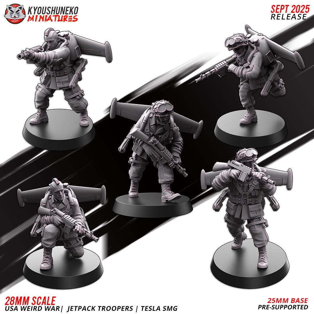 German Weird War Jetpack Troopers Tesla SMGs (10 models) Various Scales SF Wargaming (US tariffs are pre-paid by us)