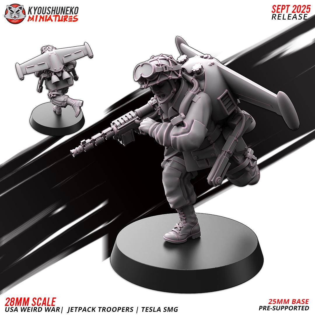 German Weird War Jetpack Troopers Tesla SMGs (10 models) Various Scales SF Wargaming (US tariffs are pre-paid by us)